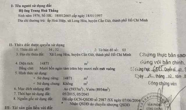 Cần bán rất gấp 9000m đất Cần Giờ mặt tiền Duyên Hải, giá rẻ 36 tỷ, 4tr/m2