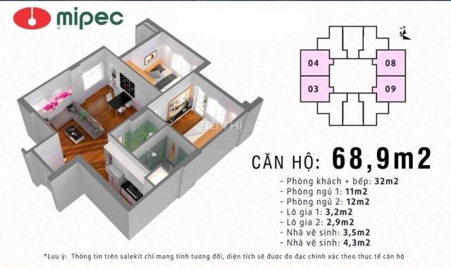 Bán căn hộ 69m2 ban công Đông Nam 16,5tr/m2 chung cư Mipec City View Kiến Hưng, Hà Đông