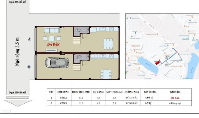 Nhà ngõ 239 Bồ Đề: 4.5 tầng, hướng Đông Bắc, có gara ô tô, giá bán 4 tỷ 900 triệu