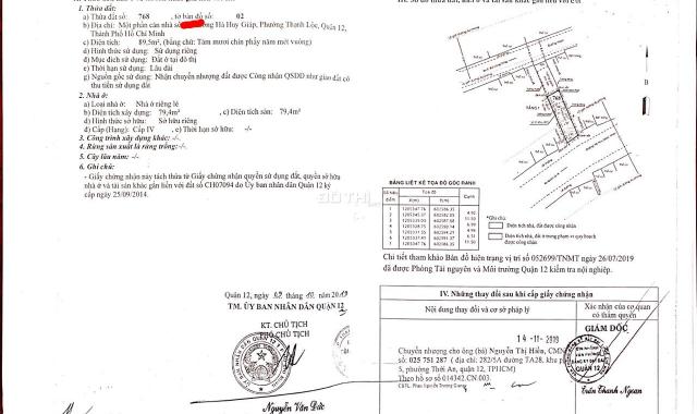 Bán nhà mặt tiền đường Hà Huy Giáp, phường Thạnh Lộc, Quận 12. DT 89 mét vuông