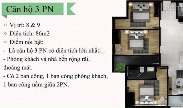 Căn hộ Eco Xuân Lái Thiêu 86m2 3PN 2WC 2 ban công, hướng Đông Nam