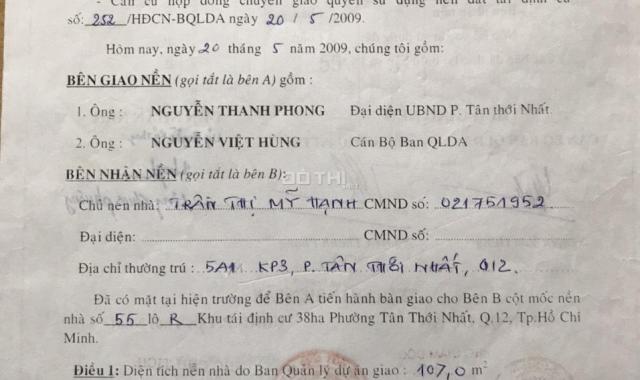 Chính chủ đi nước ngoài thanh lý lỗ lô đất 6.5x18.6m góc 2 mặt tiền đường tại Tân Thới Nhất, Q12