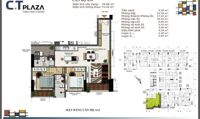Bán căn hộ chung cư tại dự án C.T Plaza Nguyên Hồng, Gò Vấp, 2PN/79m2/2,85 tỷ. LH 0903940294