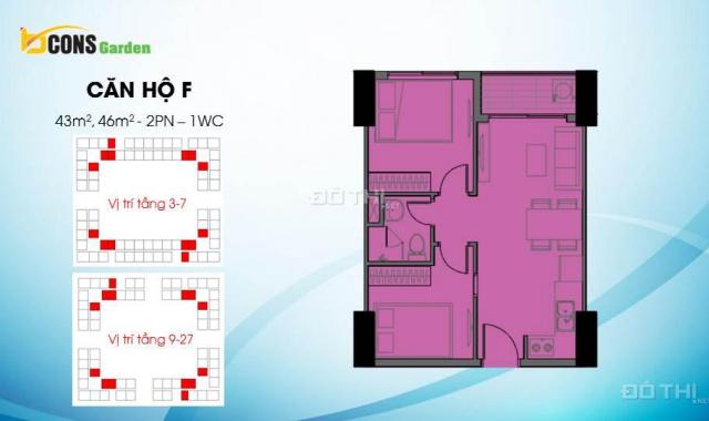 Bán căn hộ chung cư tại dự án Bcons Garden, Dĩ An, Bình Dương, diện tích 43m2, giá 1.225 tỷ