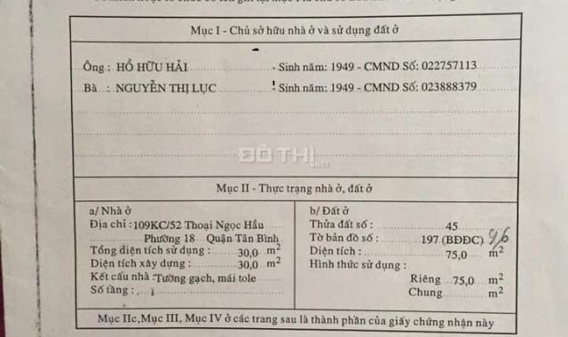 Nhà chính chủ đẹp HXH Thoại Ngọc Hầu, DT 5x15m giá 6.15 tỷ Q. Tân Phú