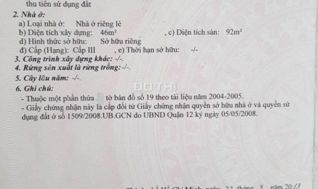 Bán nhà 50m2 1 lầu đúc thật 2PN CVPM Quang Trung Q12, giá rẻ 2,6 tỷ
