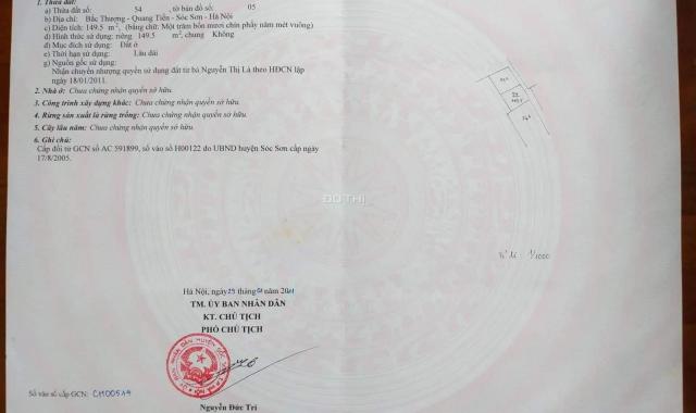 Bán đất 145m2 thổ cư 100% mặt tiền 11m tại Quang Tiến, Sóc Sơn, LH 0981288566