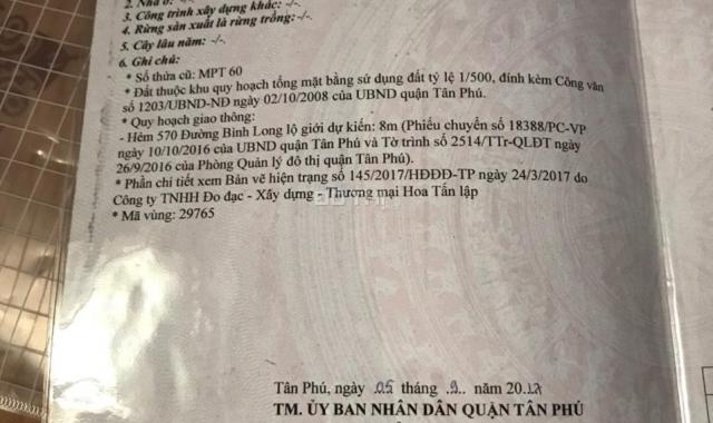 Bán lô đất chính chủ hẻm 1 sẹc Bình Long, DT: 4.7x19.3m, giá 6.7 tỷ, Q. Tân Phú