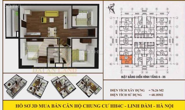 Chính chủ bán căn chung cư góc 3 phòng ngủ, diện tích 76.27m2, tòa HH4C Linh Đàm