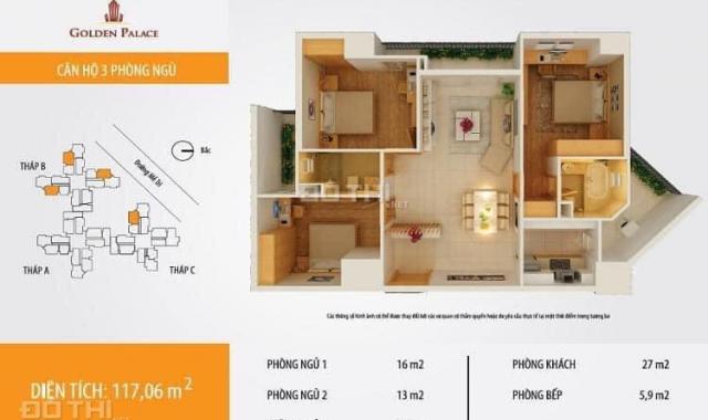 Cần bán gấp căn hộ chung cư cao cấp tại Golden Palace tòa C diện tích 116.3m2, giá 3.5 tỷ