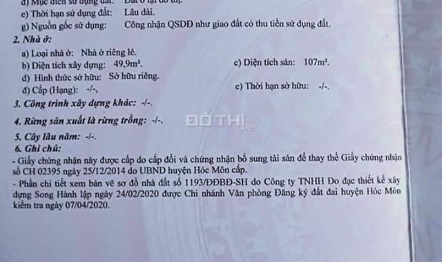 Bán nhà 2 mặt tiền 1/ Phạm Thị Giây, Hóc Môn, 5mx18m, 1 lầu, giá 3,7 tỷ