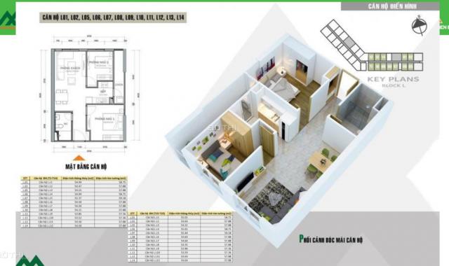 Bán căn hộ 2 ngủ, S = 55m2, giá 1,08 tỷ bao phí. Dự án HH2 Xuân Mai Complex Dương Nội