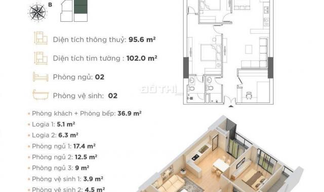 Bán gấp căn hộ 3 phòng ngủ 95,6m2 view công viên Cầu Giấy, tầng 30, CK ngay 4.5%, giá CĐT