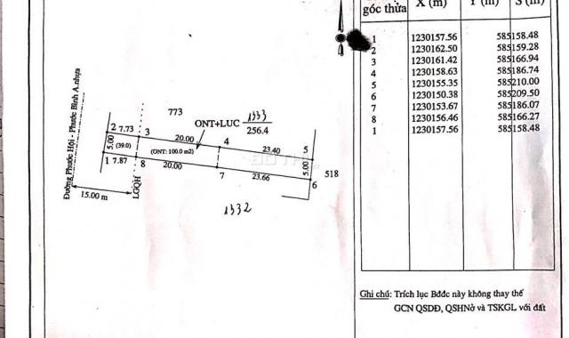 Đất nằm trên đường như hình, diện tích 5x51.6m (100m2 thổ cư)