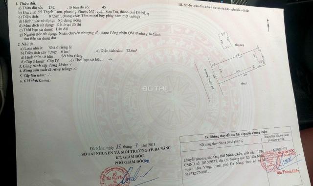 Bán đất tại đường Thạch Lam, Phường Phước Mỹ, Sơn Trà, Đà Nẵng diện tích 87.5m2, giá 6.9 tỷ