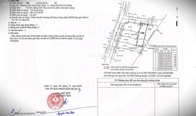 Bán đất 72.5m2 - Hẻm ô tô - Nguyễn Văn Quá Q12