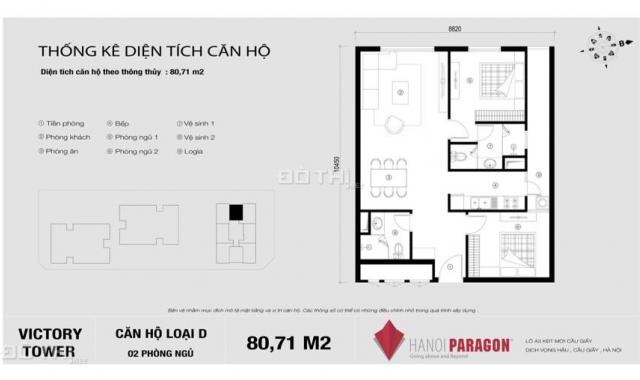 Bán gấp căn 2 ngủ suất ngoại giao 80.71m2 cửa Đông Nam, BC Tây Bắc, tòa C (Victory) Hanoi Paragon