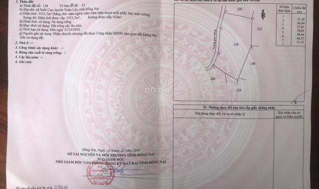 Bán đất tại Xã Suối Cao, Xuân Lộc, Đồng Nai diện tích 5551m2 giá 1.7 tỷ
