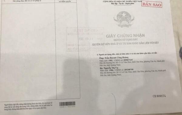 Chính chủ bán nhà Lê Văn Hưu, P. Tân An, Tp. Hội An, Quảng Nam, 70.455m2, giá 5.2 tỷ: 0937943232