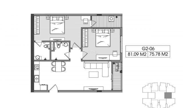 Bán căn hộ 76m2, thiết kế 2PN 2vs, giá chỉ 1,8 tỷ nhận nhà ở ngay, giáp Vinhomes Riverside