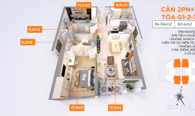 Căn 83.4m2 góc 3PN giá 2,1 tỷ view Vinhomes Riverside bàn giao ở 12/2020, vay 0% 18th