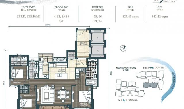 Cho thuê căn hộ D'Edge Q2, tầng trung tháp B với diện tích 140m2 bao gồm 3 phòng ngủ, 3 WC