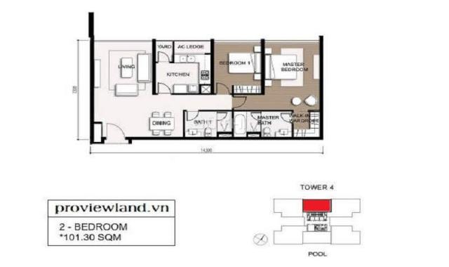 Cho thuê căn hộ The Vista An Phú có DT 101,3m2, gồm 2PN, 2WC