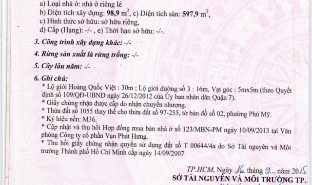 Bán căn góc nhà phố mặt tiền đường Hoàng Quốc Việt, Q 7 diện tích 185,5m2 (4PN - 6WC) giá 36tỷ TL
