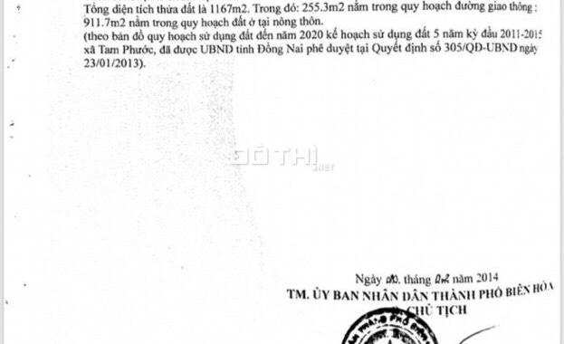 Bán 1.167m2 đất ở, 2 mặt tiền trước và sau tại Tam Phước, TP. Biên Hòa, Đồng Nai. Giá 5.5 tỷ