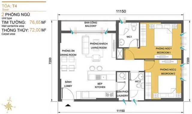 Cho thuê căn Masteri Thảo Điền Quận 2, block B thuộc tháp T4, tầng trung có diện tích 76.65m2