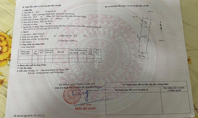 Bán đất Hồ Sượt, P. Thanh Bình, TP Hải Dương 85.4m2, MT 4.09m, 1 tỷ 490 tr