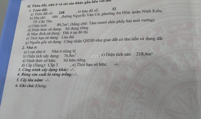 Bán nhà lầu 2 mặt tiền đường Nguyễn Văn Cừ, phường An Hòa, vị trí đẹp, giá tốt