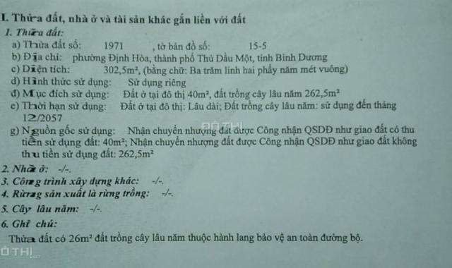 Bán đất tại phường Định Hòa, Thủ Dầu Một, Bình Dương diện tích 304m2, giá 3.15 tỷ