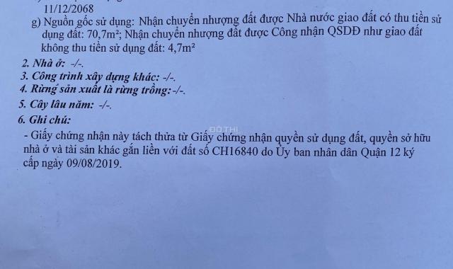 Chính chủ cần bán đất phường Thạnh Lộc, Quận 12 TP HCM