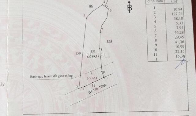 Mặt tiền đường 768, thuộc Xã Trị An, huyện Vĩnh Cửu ngang 48m