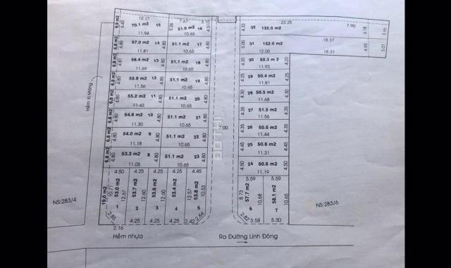 Bán đất hẻm 283 Linh Đông mặt tiền đường 7m - 52m2(4m8x11) - 3 tỷ 7