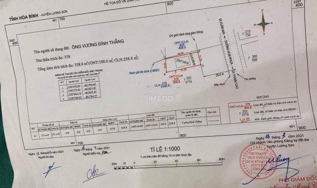 Bán nhanh mảnh đất DT 372m2 đường HCM (21A) Lộc Môn, Trung Sơn Lương Sơn HB, giá rẻ: 0902018983