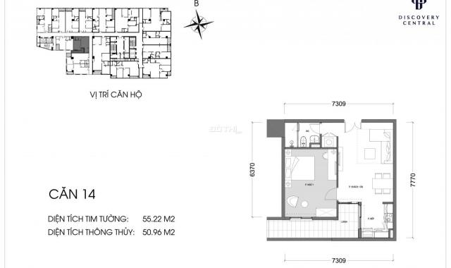 Bán căn 1PN thiết kế thành 2PN Discovery Central 67 Trần Phú 55.22m2 chỉ 3,45 tỷ. LH 0974602525