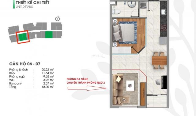 Rổ hàng căn 48m2 thiết kế 1PN + 1 p. Đa năng, BC Đông Nam view sông Sài Gòn. LH 0943910909