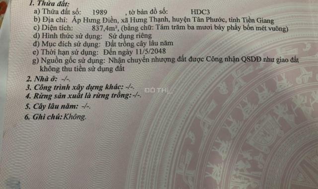Bán đất đường tỉnh 878, đoạn Hưng Thạnh, Tân Phước, Tiền Giang