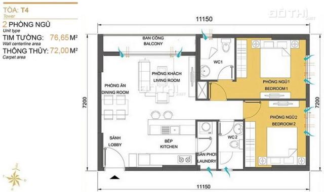 Cho thuê căn hộ Masteri Thảo Điền tầng trung full nội thất với 2 phòng ngủ view nội khu