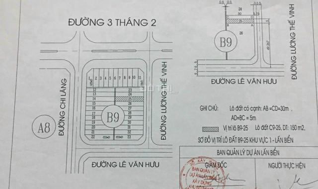 Bán lô đất thổ cư 100% MT Lương Thế Vinh P. Vĩnh Bảo 5x30m, hướng Đông Nam gía 2.8 tỷ TL