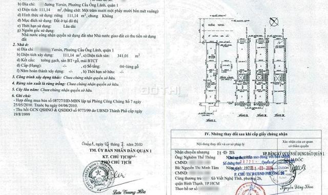 Bán nhà phố mặt tiền đường Yersin Quận 1 4 tầng DTSD 341m2