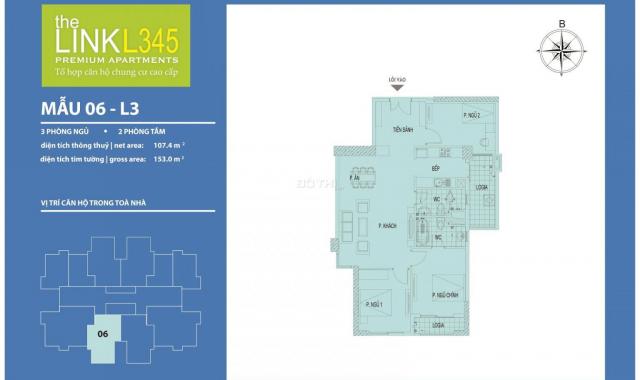 Bán căn hộ 3PN The Link 345 Ciputra giá chỉ từ 4,3 tỷ. NH hỗ trợ LS 0% trong 24 tháng, CK tới 15%