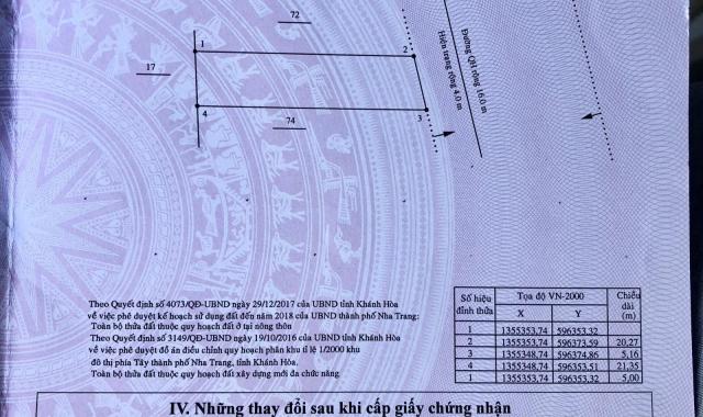 Chính chủ cần bán lô đất đẹp vị trí đắc địa tại TP Nha Trang, tỉnh Khánh Hòa