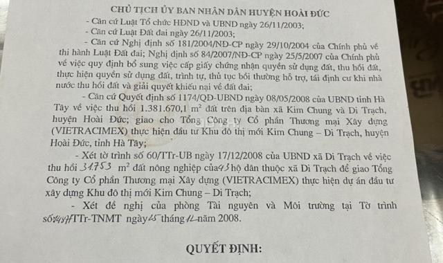 Bán đất tại đường 32, Xã Di Trạch, Hoài Đức, Hà Nội diện tích 130.6m2 giá 56 triệu/m2