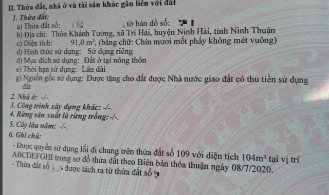 Chính chủ bán 2 lô đất liền kề tại thôn Khánh Tường, Xã Tri Hải, Huyện Ninh Hải, Tỉnh Ninh Thuận