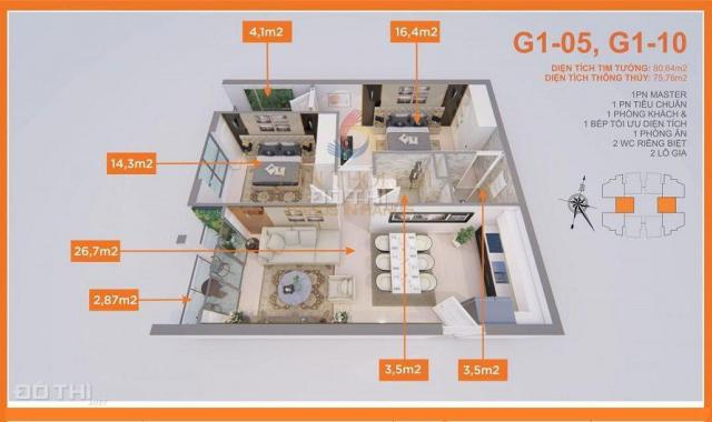 Chính chủ cần bán căn hộ 2 phòng ngủ, 75m2, ban công Đông Nam, KĐT Sài Đồng