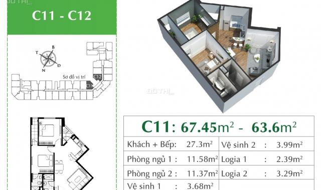 Bán căn hộ 2PN 63,6m2 hướng Đông Nam đã đủ sổ tại khu căn hộ Eco City Việt Hưng