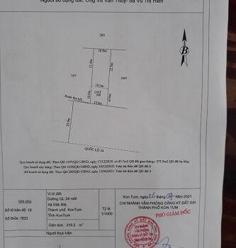 Chính chủ cần ra đi nhanh lô đất tại mặt đường Quốc Lộ 24 mới xã Đắk Blà - Thành Phố Kon Tum 